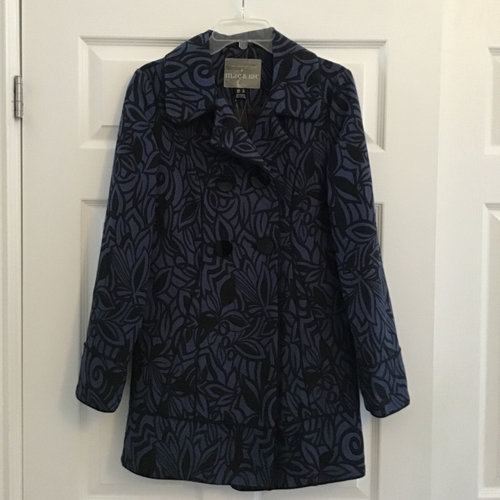 mac & jac black/blue 3/4 length coat size S